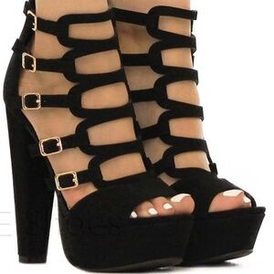 5 Buckle cage platform heels.